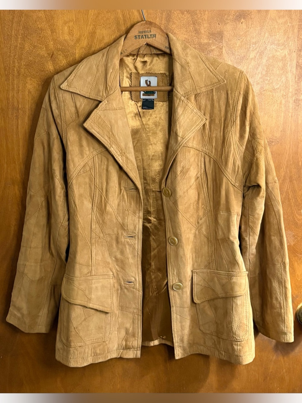 Vintage Tan Leather Suede Patchwork Jacket Country Western Rodeo 90s Does 70s